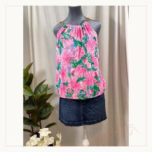 Lilly Pulitzer XL Pink Floral Chain Link Racerback Top 🌸✨